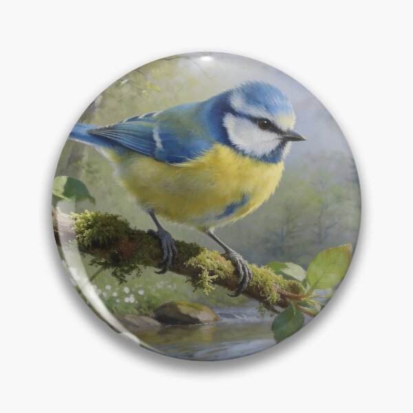 Item preview, Blue Tit Woodland Stream - Lake District Spring Bird Painting designed and sold by QuietCanvasArtworks.
