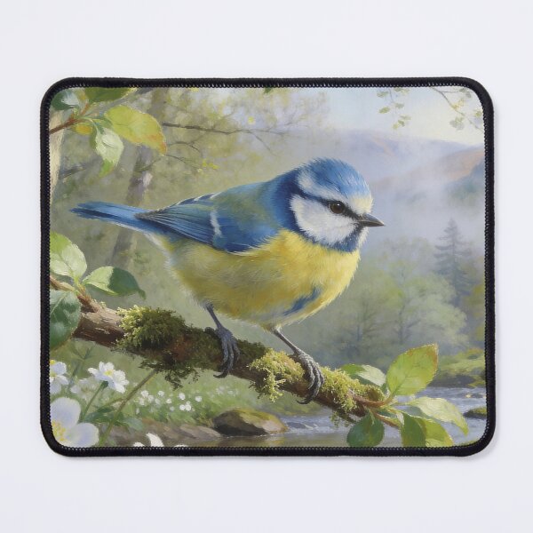 Item preview, Blue Tit Woodland Stream - Lake District Spring Bird Painting designed and sold by QuietCanvasArtworks.