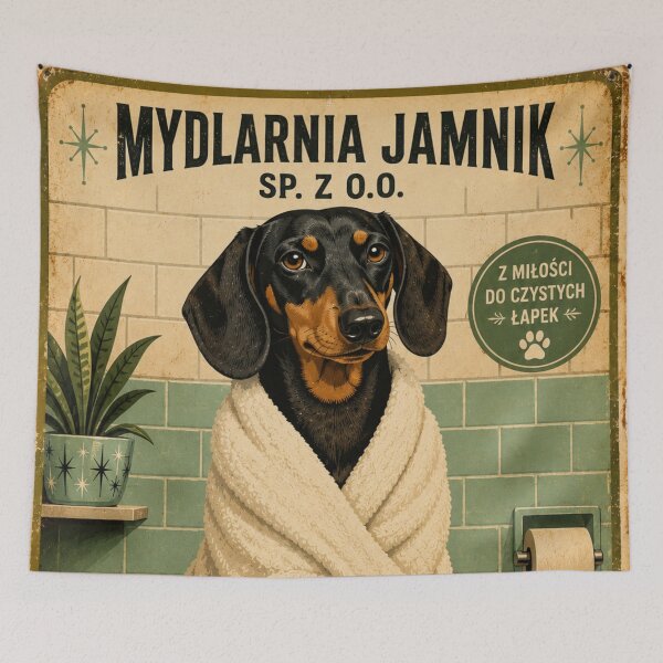 Item preview, Śmieszny Plakat do Łazienki Jamnik - Umyj Swoje Łapki designed and sold by Cockapoo Society.