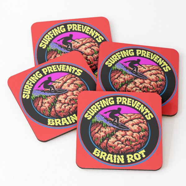 Item preview, Surfing Prevents Brain Rot – Surfer Badge with Rotting Brain Graphic designed and sold by shorethings.