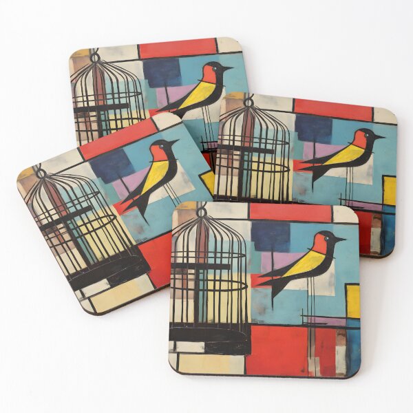 Item preview, Freedom in Colorful Contrast - A Bird Beyond the Cage in Bold Geometric Graffiti Expression designed and sold by OlfactoART Studio.