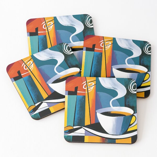 Item preview, Morning Ritual Reimagined - Coffee and Glassware in a Vibrant World of Geometric Motion designed and sold by OlfactoART Studio.