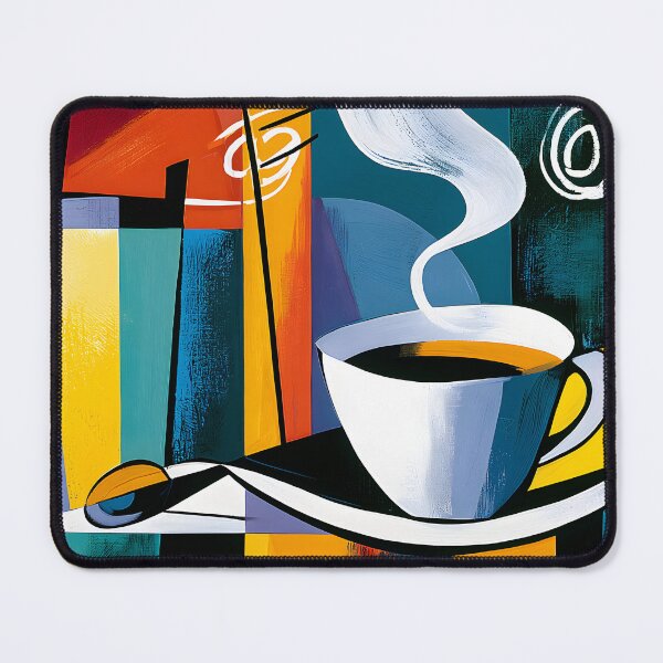 Item preview, Morning Ritual Reimagined - Coffee and Glassware in a Vibrant World of Geometric Motion designed and sold by OlfactoART Studio.