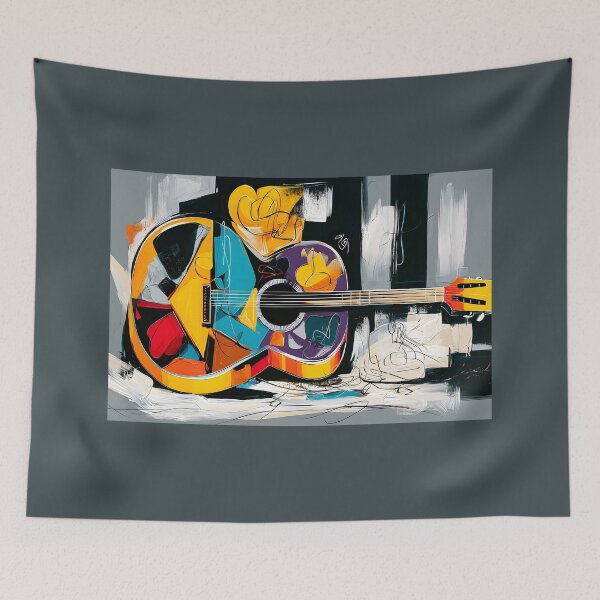 Item preview, Strings of Surreal Expression - A Guitar Transformed Through Bold Geometry and Rhythmic Color designed and sold by OlfactoART Studio.