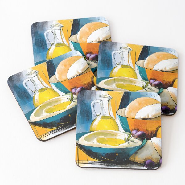 Item preview, Mediterranean Table Story - Hummus Bread Olive Oil and Olives in a Vibrant Culinary Harmony designed and sold by OlfactoART Studio.