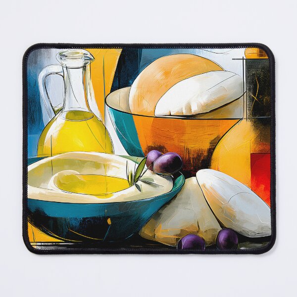 Item preview, Mediterranean Table Story - Hummus Bread Olive Oil and Olives in a Vibrant Culinary Harmony designed and sold by OlfactoART Studio.