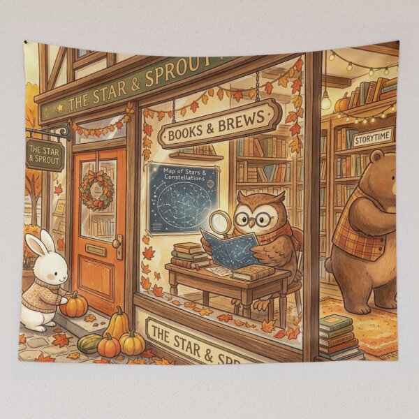 Item preview, Golden Autumn Bookshop designed and sold by Thalora Store.
