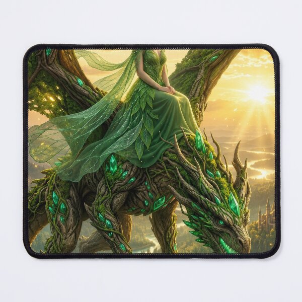 Item preview, Forest Fairy Riding Emerald Dragon | Enchanted Nature Fantasy Art designed and sold by DrakariArt.