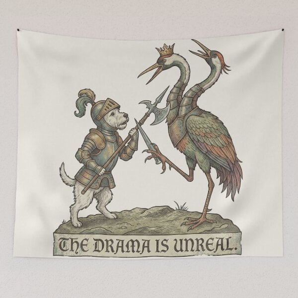 Item preview, The Drama Is Unreal Medieval Knight Dog Crane Heraldry designed and sold by bosamji.