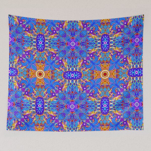 Item preview, Blue Maximalist Flower Weather Tile Pattern - Orange designed and sold by PCaleDesigns.