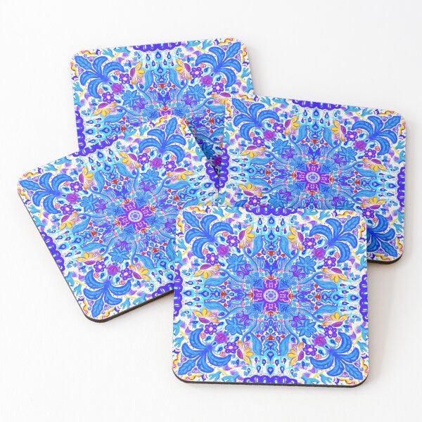 Item preview, Blue Maximalist Flower Weather Tile Pattern - White designed and sold by PCaleDesigns.