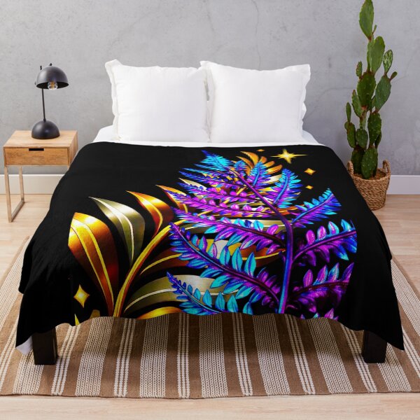 Item preview, ✨ MIDNIGHT FERNS ✨– ELECTRIC BOTANICA SERIES - black background designed and sold by WheelieGdArt.
