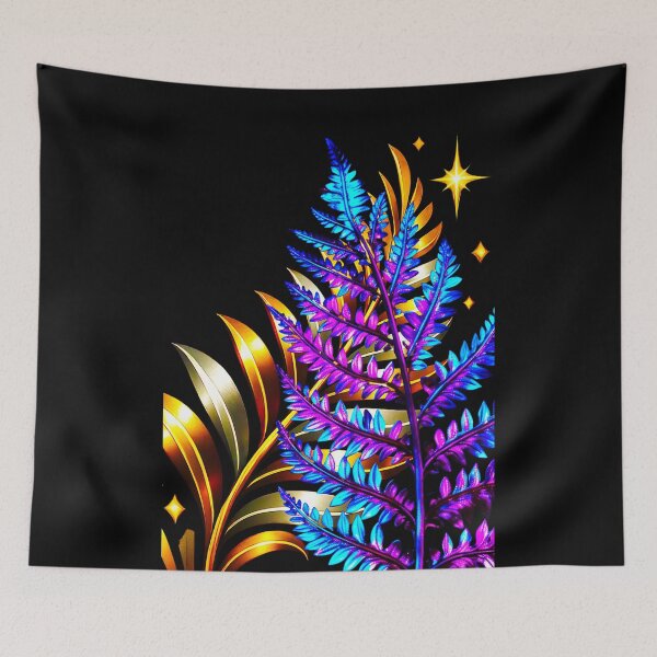 Item preview, ✨ MIDNIGHT FERNS ✨– ELECTRIC BOTANICA SERIES - black background designed and sold by WheelieGdArt.
