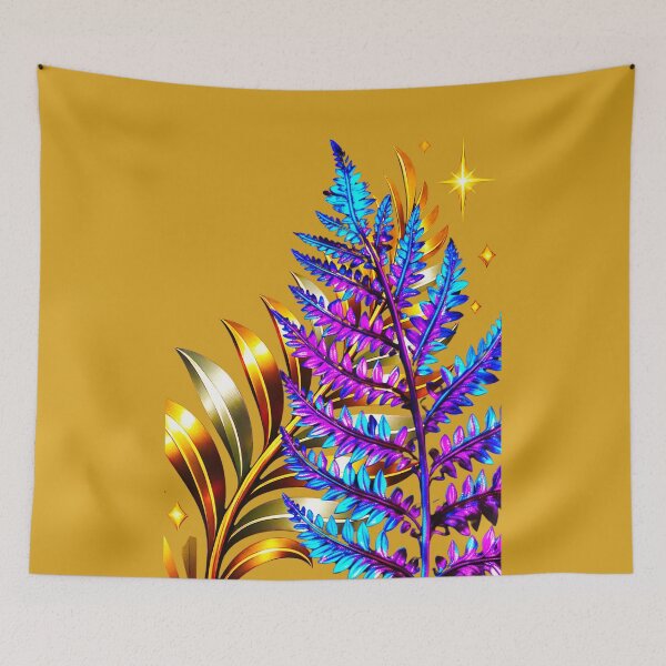 Item preview, ✨ MIDNIGHT FERNS ✨– ELECTRIC BOTANICA SERIES - #D8A11D background designed and sold by WheelieGdArt.
