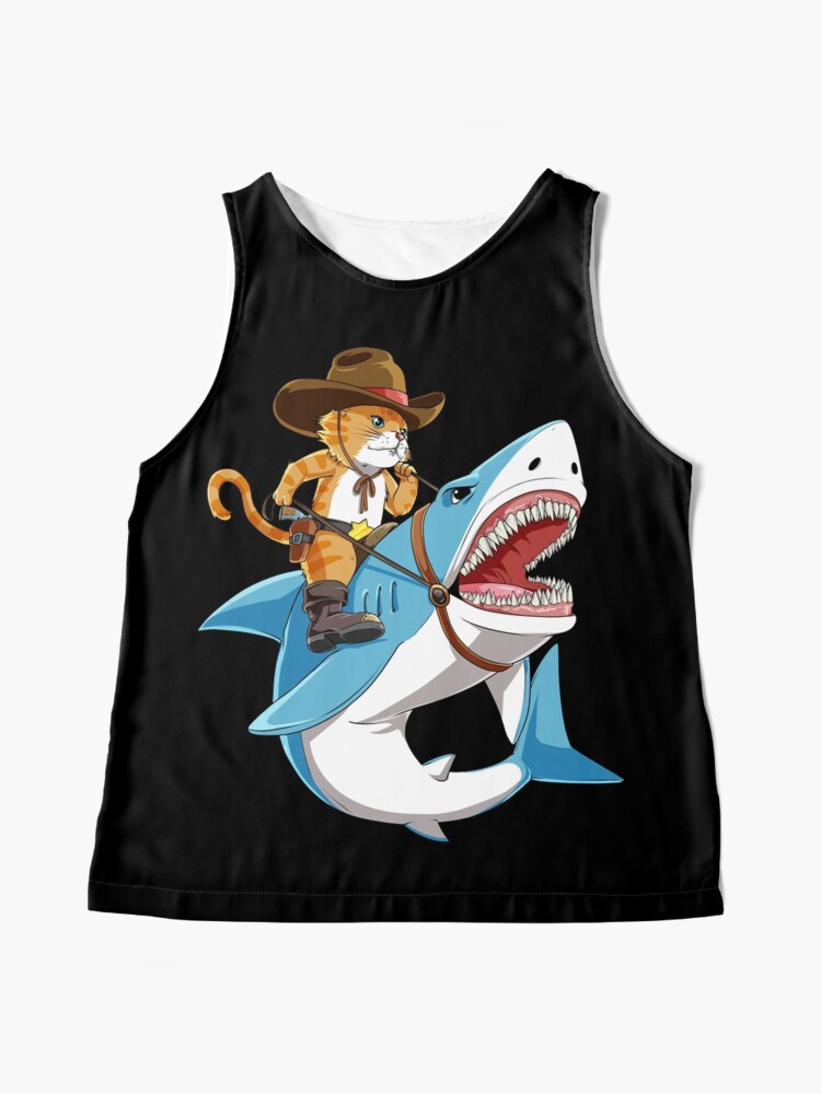 Cat Riding Shark T shirt Funny Kitty Kitten Cowboy hat Gifts Kids