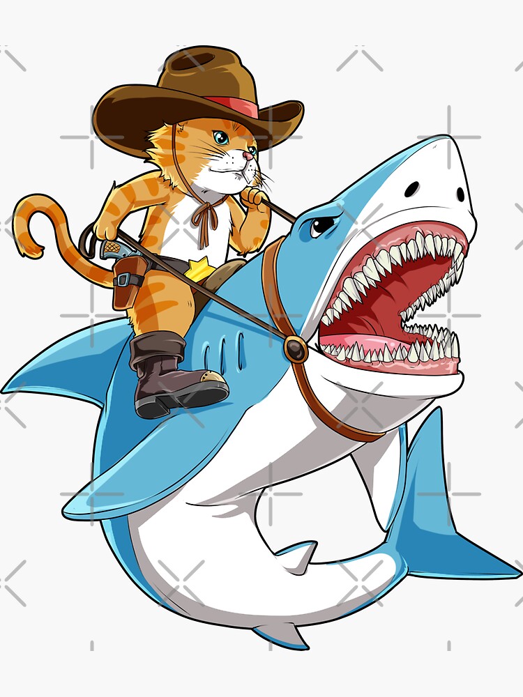 Cat Riding Sharks T-Shirt