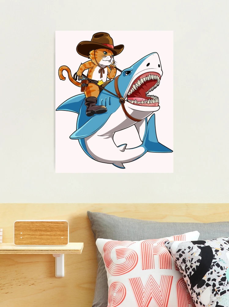 Cowboy cat riding shark hot sale shirt