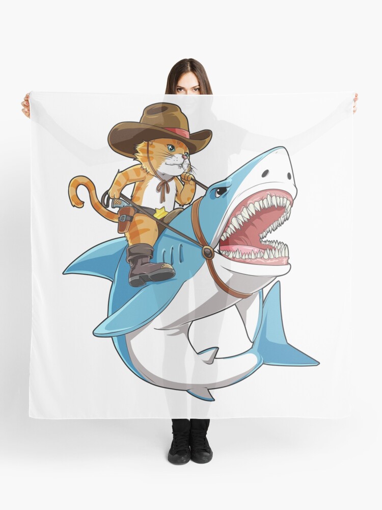 Cat Riding Shark T shirt Funny Kitty Kitten Cowboy hat Gifts Kids Boys Girls  Scarf for Sale by LiqueGifts