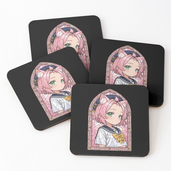 Item preview, Diona Genshin Impact Soft Pink Cat Girl Stained Glass Portrait designed and sold by mildaclairmo.