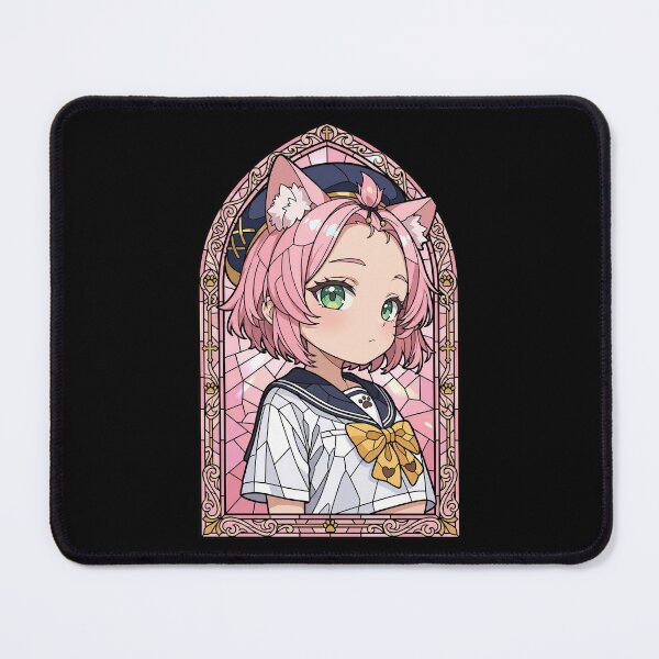 Item preview, Diona Genshin Impact Soft Pink Cat Girl Stained Glass Portrait designed and sold by mildaclairmo.