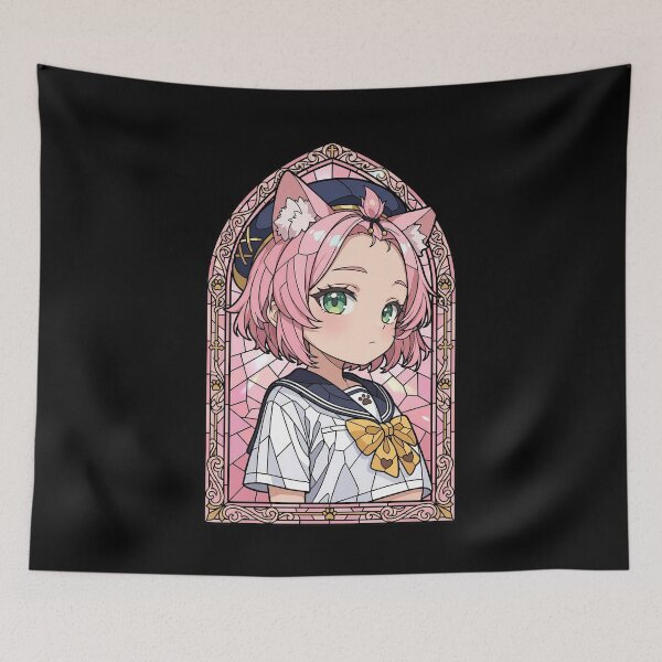 Item preview, Diona Genshin Impact Soft Pink Cat Girl Stained Glass Portrait designed and sold by mildaclairmo.