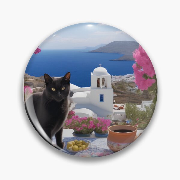 Item preview, Black Cat in the Cyclades – Greek Island Dream designed and sold by UmSkelig834.