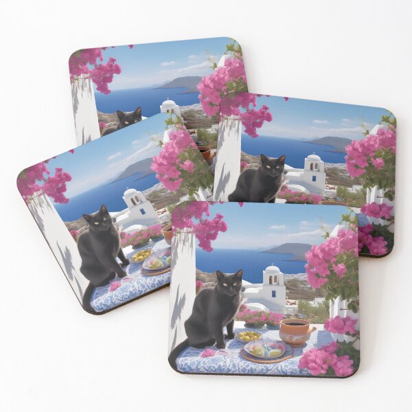 Item preview, Black Cat in the Cyclades – Greek Island Dream designed and sold by UmSkelig834.