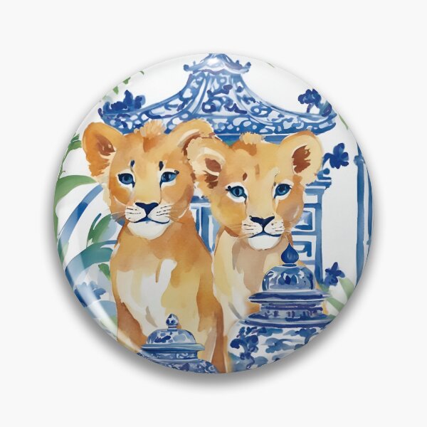 Item preview, Grandmillennial art, chinoiserie lions and ginger jars designed and sold by SophieClimaArt.