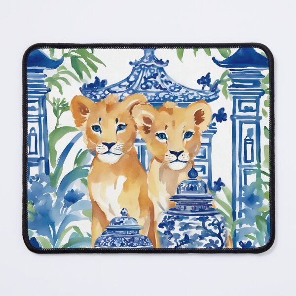 Item preview, Grandmillennial art, chinoiserie lions and ginger jars designed and sold by SophieClimaArt.