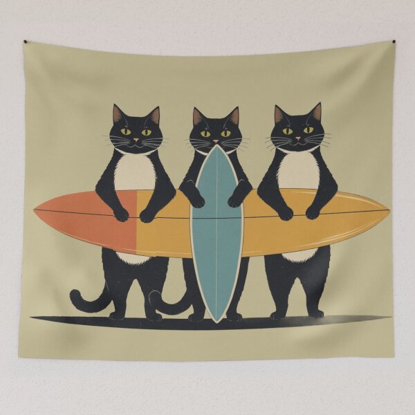 Item preview, Cool Surf Cats – Retro Beach Kitty with Surfboard designed and sold by LEO'S CREATURE　れおずくりーちゃー.
