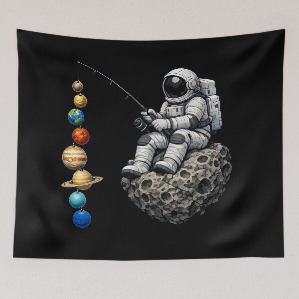 Item preview, Astronaut Fishing the Solar System Premium Space Illustration designed and sold by builtforyou.