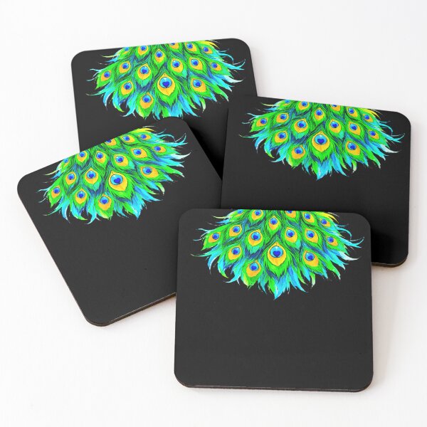 Item preview, HEARTFEATHER CASCADE – LUXE PEACOCK DREAMS SERIES - black background designed and sold by WheelieGdArt.
