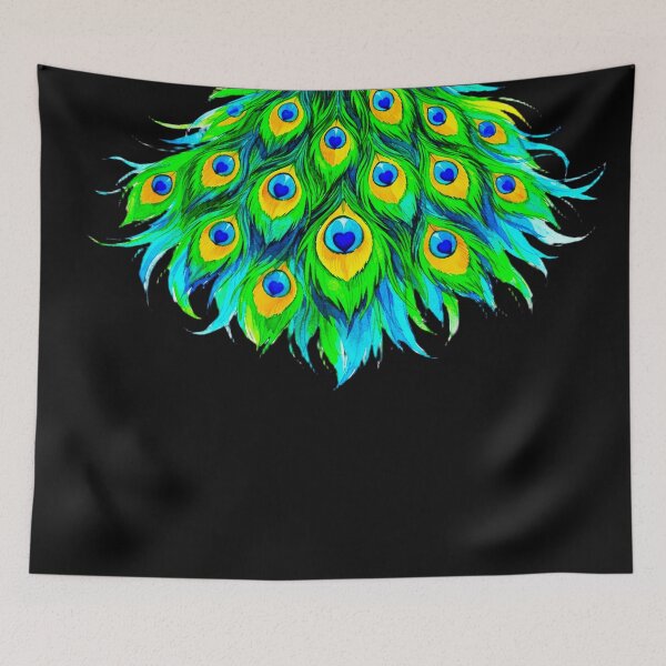 Item preview, HEARTFEATHER CASCADE – LUXE PEACOCK DREAMS SERIES - black background designed and sold by WheelieGdArt.