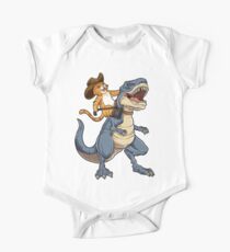 Katzen-Cowboy-Reitt-rex Dinosaurier-T-Shirt Lustige purrassische Miezekatze-Kätzchen-Dino-Geschenke Baby Body Kurzarm