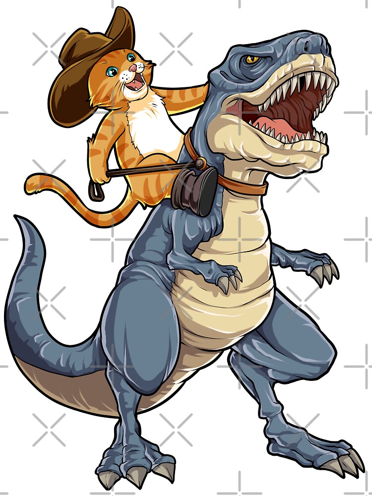 cat riding t rex shirt