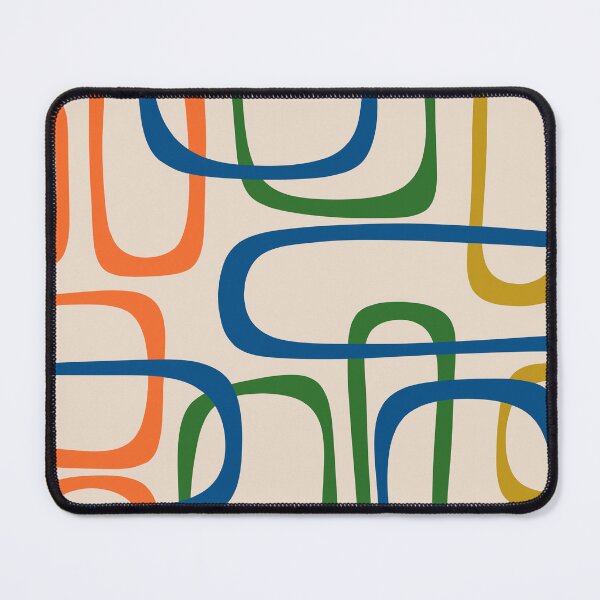 Item preview, Mid Century Modern Fine Loops Retro Pattern Blue Green Orange Mustard Beige designed and sold by kierkegaard.