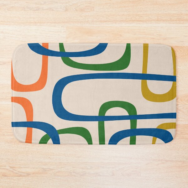 Item preview, Mid Century Modern Fine Loops Retro Pattern Blue Green Orange Mustard Beige designed and sold by kierkegaard.