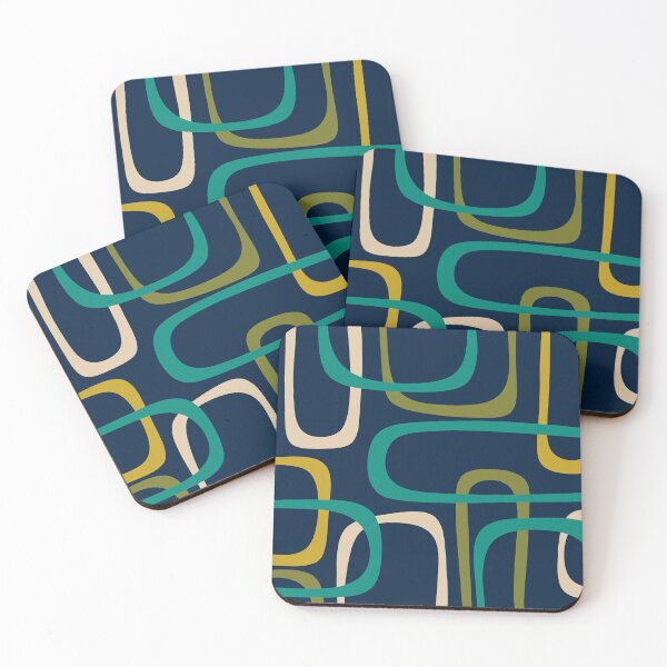 Item preview, Midcentury Modern Fine Loops Retro Pattern in Mid Mod Navy Blue Turquoise Teal Olive Green Mustard designed and sold by kierkegaard.