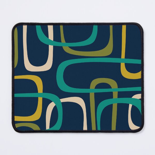 Item preview, Midcentury Modern Fine Loops Retro Pattern in Mid Mod Navy Blue Turquoise Teal Olive Green Mustard designed and sold by kierkegaard.