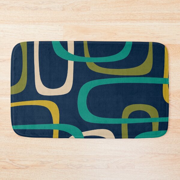 Item preview, Midcentury Modern Fine Loops Retro Pattern in Mid Mod Navy Blue Turquoise Teal Olive Green Mustard designed and sold by kierkegaard.