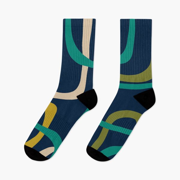 Item preview, Midcentury Modern Fine Loops Retro Pattern in Mid Mod Navy Blue Turquoise Teal Olive Green Mustard designed and sold by kierkegaard.