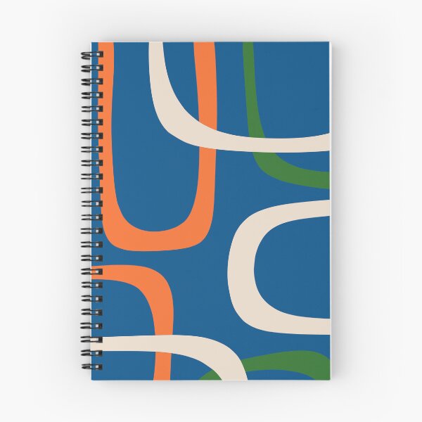 Item preview, Mid Century Modern Fine Loops Retro Pattern in Blue Green Orange Mustard Beige designed and sold by kierkegaard.