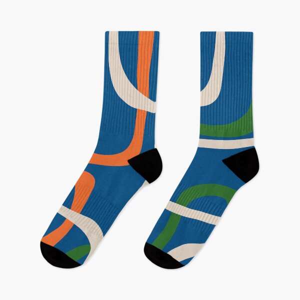 Item preview, Mid Century Modern Fine Loops Retro Pattern in Blue Green Orange Mustard Beige designed and sold by kierkegaard.
