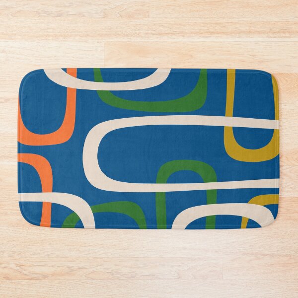 Item preview, Mid Century Modern Fine Loops Retro Pattern in Blue Green Orange Mustard Beige designed and sold by kierkegaard.