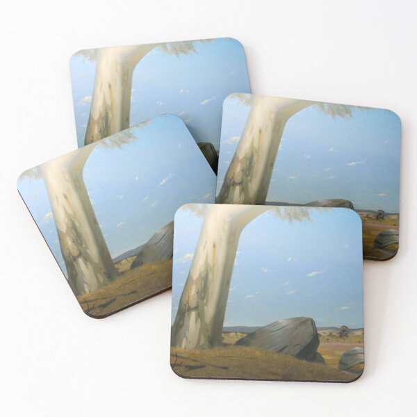 Item preview, Nia Itto Gallery - View to some hills and cows from a tree near some rocks - oil painting designed and sold by NIA ITTO GALLERY - Art of John Wyborn.