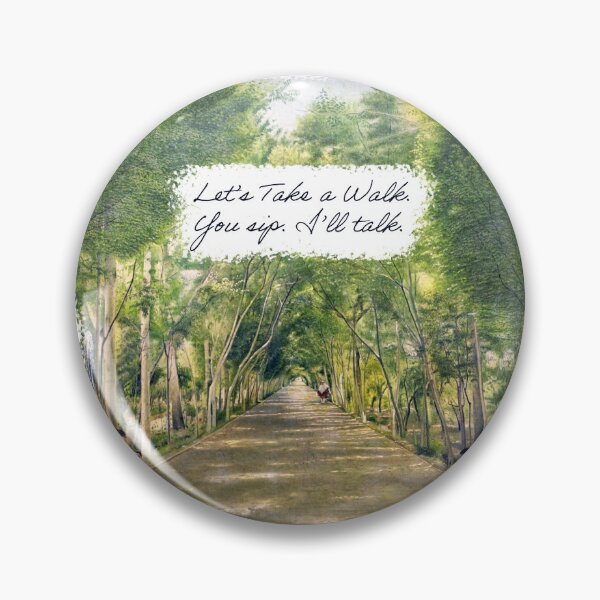 Item preview, "Let's Take a Walk. You sip. I'll talk." text on 19th century oil painting. Park with benches and trees. Relaxing. designed and sold by FantasyFair.