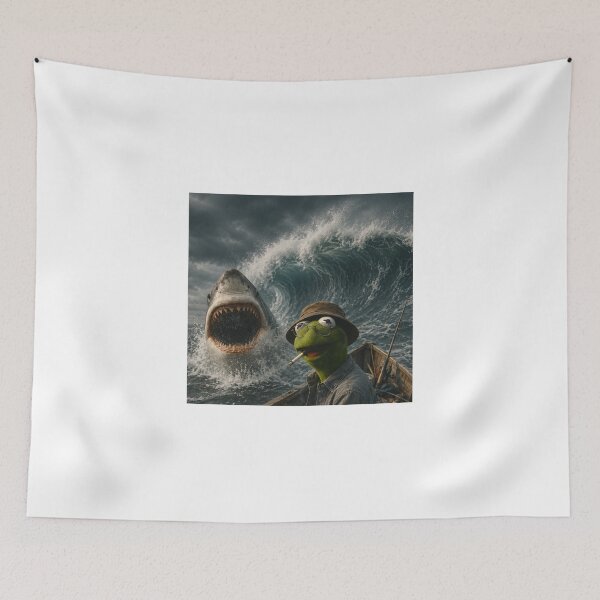 Item preview, funny smoking frog meme vintage shark attack parody designed and sold by thomas-frame.