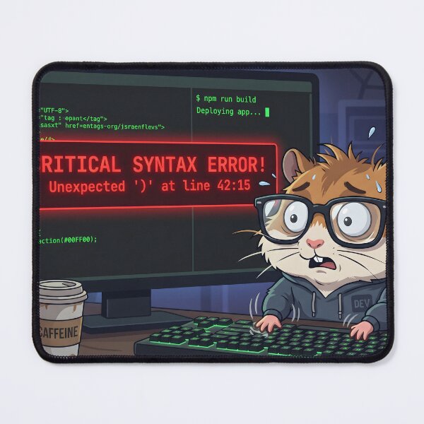 Item preview, Funny Hamster Programmer Syntax Error Dark Mode designed and sold by MintedMinds.