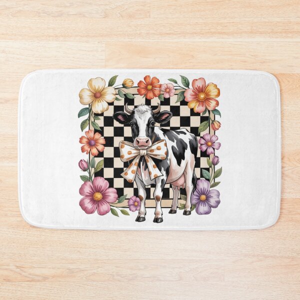 Item preview, Whimsical Checkerboard Cow Floral Art - Cute Holstein Dairy Calf with Bow Farmhouse Design designed and sold by Picasfarmer.