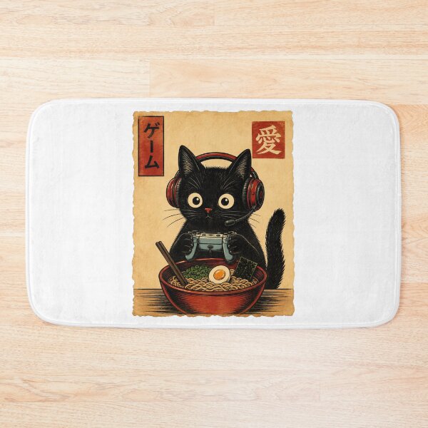 Item preview, cute kawaii gamer cat funny ramen retro japanese cat gaming designed and sold by thomas-frame.